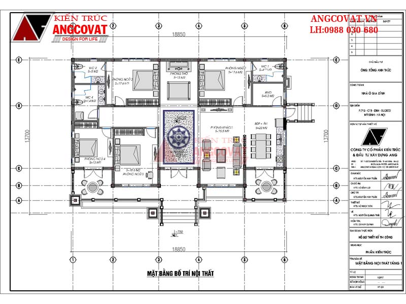 Bản vẽ nhà cấp 4 mái thái phong cách đồng quê diện tích 220m2 - Mặt bằng tầng 1
