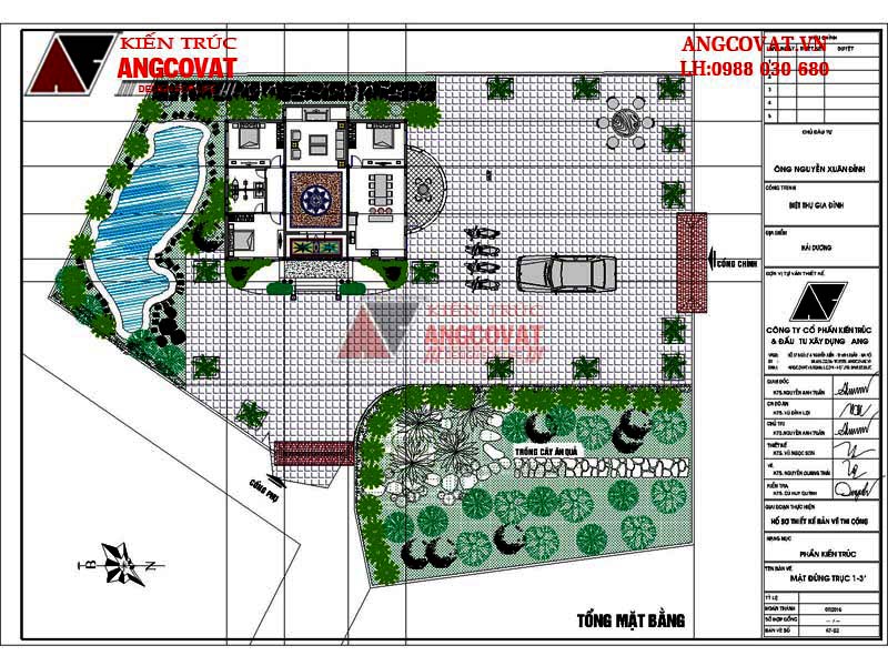 Bản vẽ nhà cấp 4 mái thái phong cách tân cổ điển 3 phòng ngủ - Mặt bằng tổng