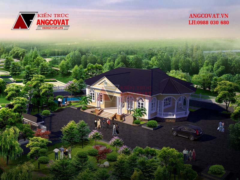 Bản vẽ nhà cấp 4 mái thái phong cách tân cổ điển 3 phòng ngủ