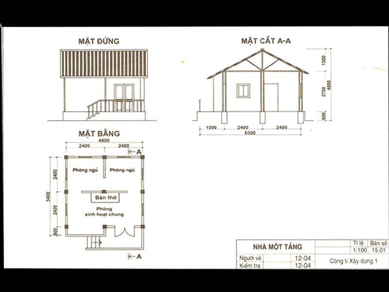 bản vẽ thiết kế mái thái nhà 1 tầng 3 phòng ngủ
