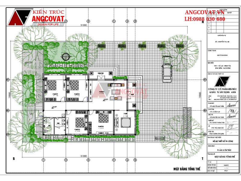 Mẫu nhà vườn 1 tầng có 4 phòng ngủ đẹp