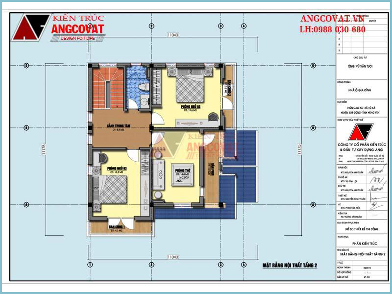 công năng tầng 2 bản vẽ nhà vuông 2 tầng 3 phòng ngủ 100m2