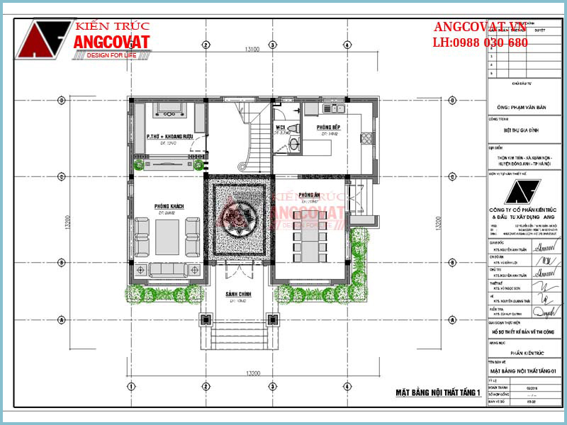 công năng tầng 1 bản vẽ nhà vuông 2 tầng 3 phòng ngủ 13x13m đẹp