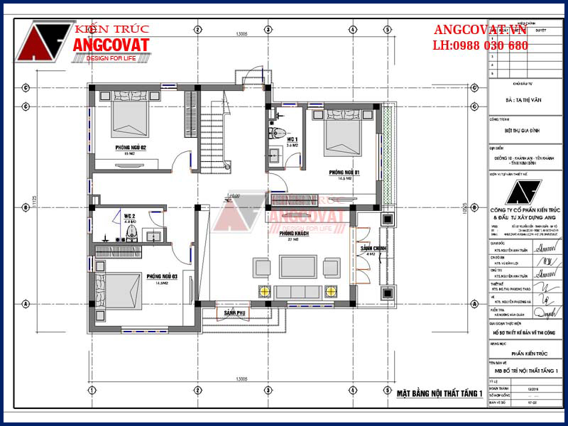 Bản vẽ nội thất mặt bằng nội thất tầng 1 nhà 2 tầng 5 phòng ngủ