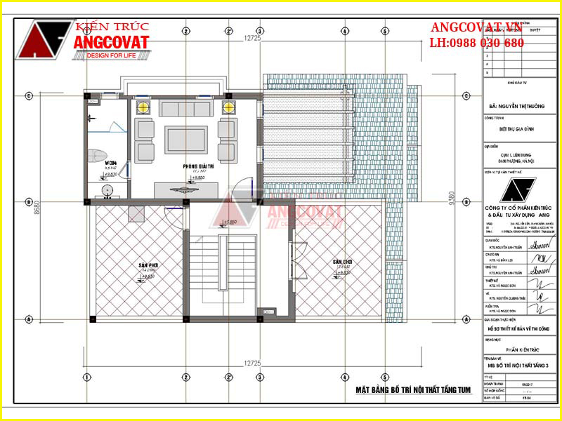 Bản vẽ tầng tum thiết kế nhà 2 tầng giả 3 tầng 100m2