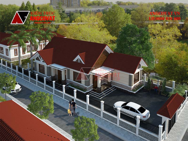 Phối cảnh 3: Mẫu bản vẽ thiết kế nhà cấp 4 3 phòng ngủ diện tích 140m2