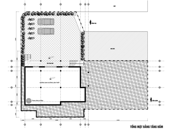 Thiết kế bản vẽ nhà có tầng hầm 1 tầng diện tích 120m2 tại Ninh Bình - Mặt bằng tầng hầm