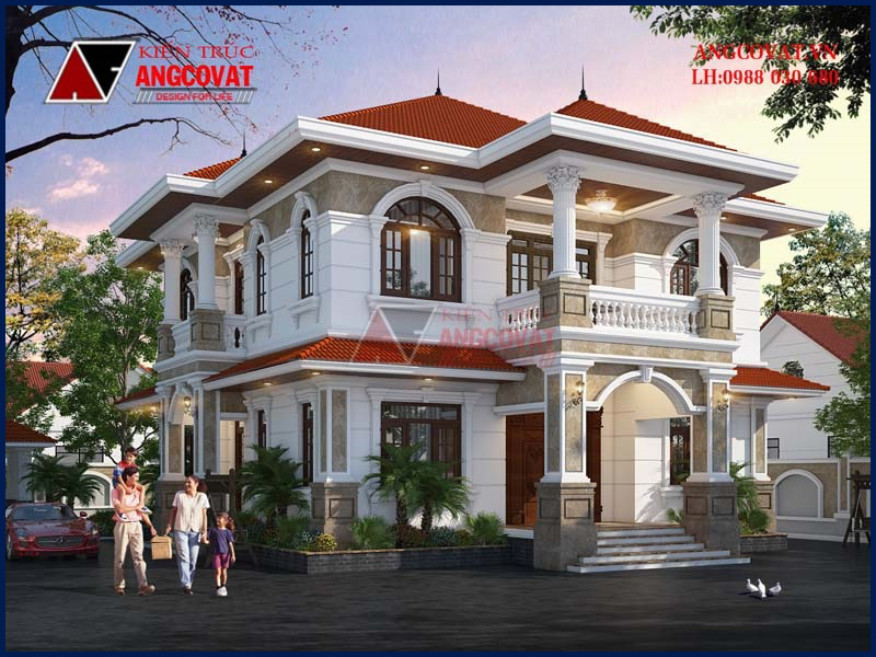 Bản vẽ xây nhà diện tích 170m2 mái thái 2 tầng 5 phòng ngủ