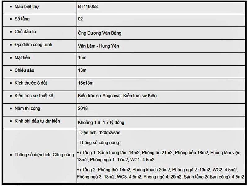 Những thông số cơ bản về mẫu thiết kế nf 2 tầng có cầu thang bên ngoài