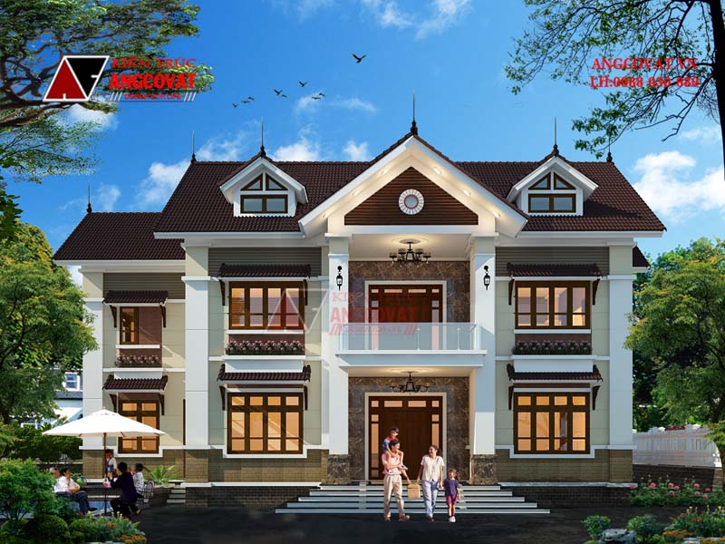 Mặt tiền thoáng rộng tạo nên sự bề thế cho thiết kế nhà 2 tầng