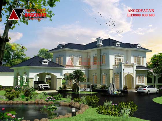 Thiết kế biệt thự 2 tầng có sân vườn đẹp phong cách châu âu