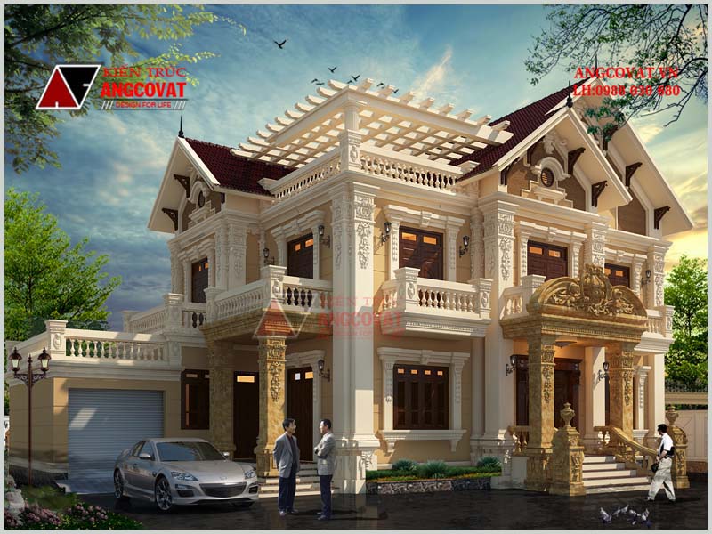 Phong cách kiến trúc cổ điển không làm gia chủ khó khăn trong vấn đề biệt thự 2 tầng giá bao nhiêu, bởi căn biệt thự rất lộng lẫy, và đồ sộ