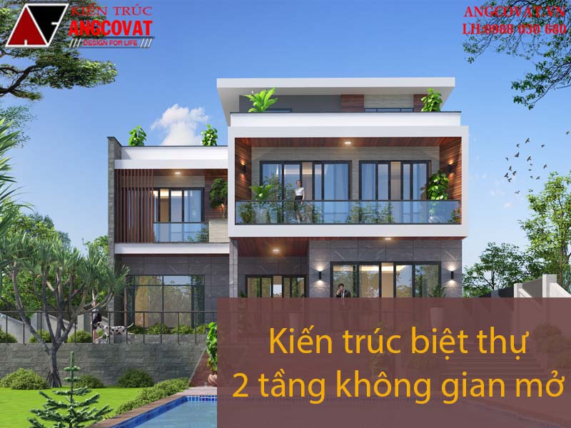 Mặt tiền rộng rãi của kiến trúc nhà không gian mở hiện đại