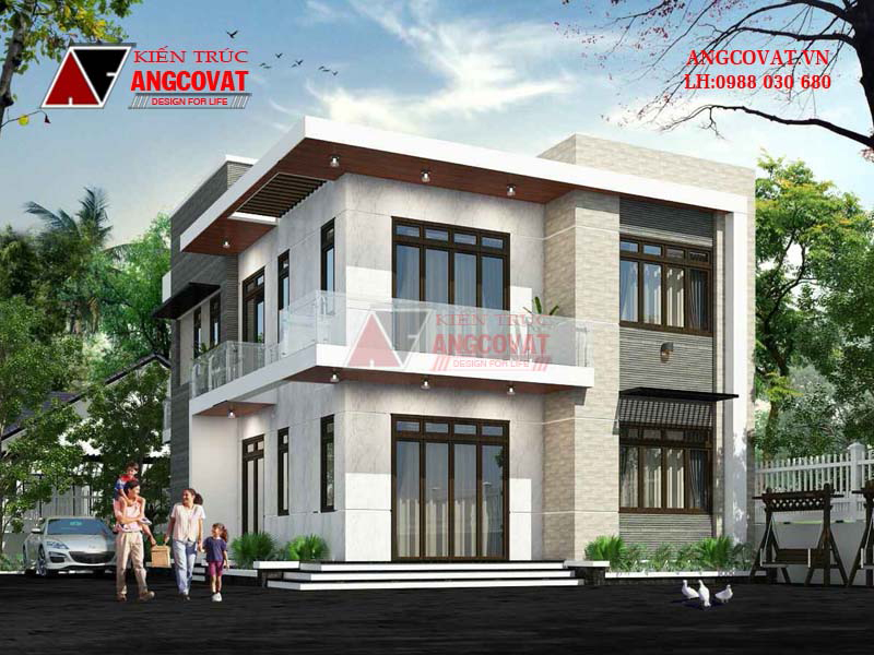 Mẫu 3: Thiết kế nhà biệt thự 2 tầng hiện đại mái bằng đơn giản nhưng vô cùng mĩ lệ ở nông thôn