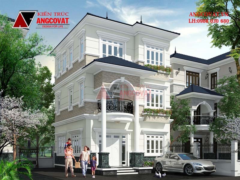 Biệt thự 3 tầng tân cổ trắng tinh khôi