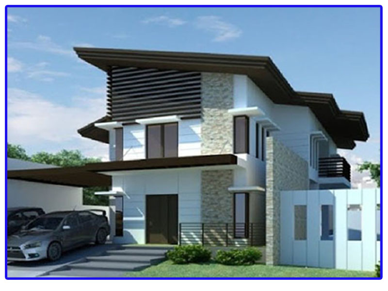 mặt tiền nhà 2 tầng mái lệch đơn giản