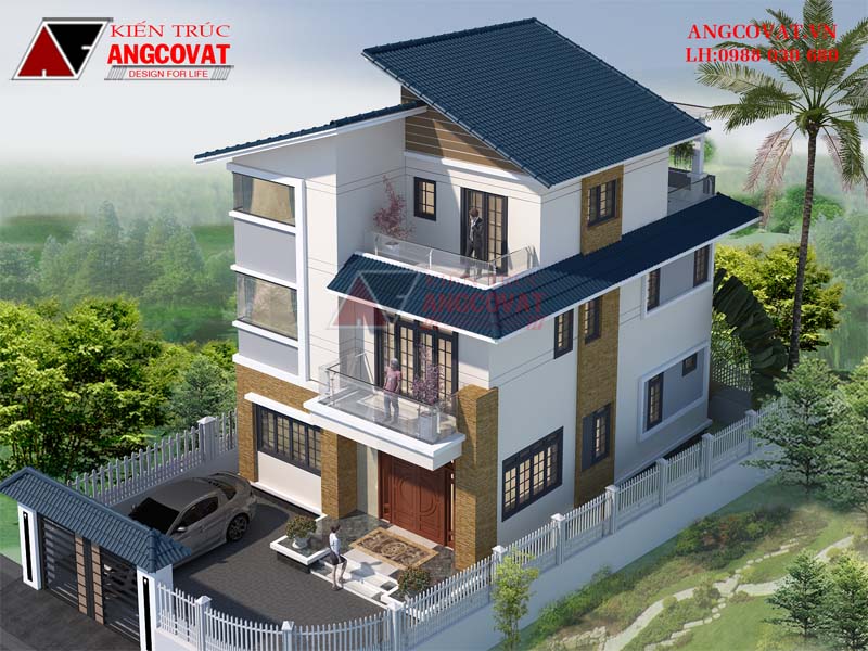 mẫu thiết kế nhà biệt thự mái lệch hiện đại 3 tầng