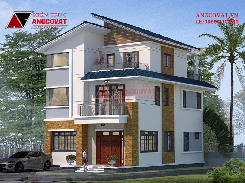 mẫu nhà biệt thự mái lệch hiện đại 3 tầng