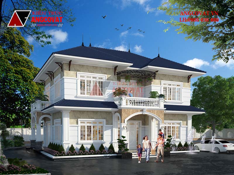 Vẻ đẹp say đắm của ngoại thất ngôi biệt thự mini 2 tầng kiểu Pháp