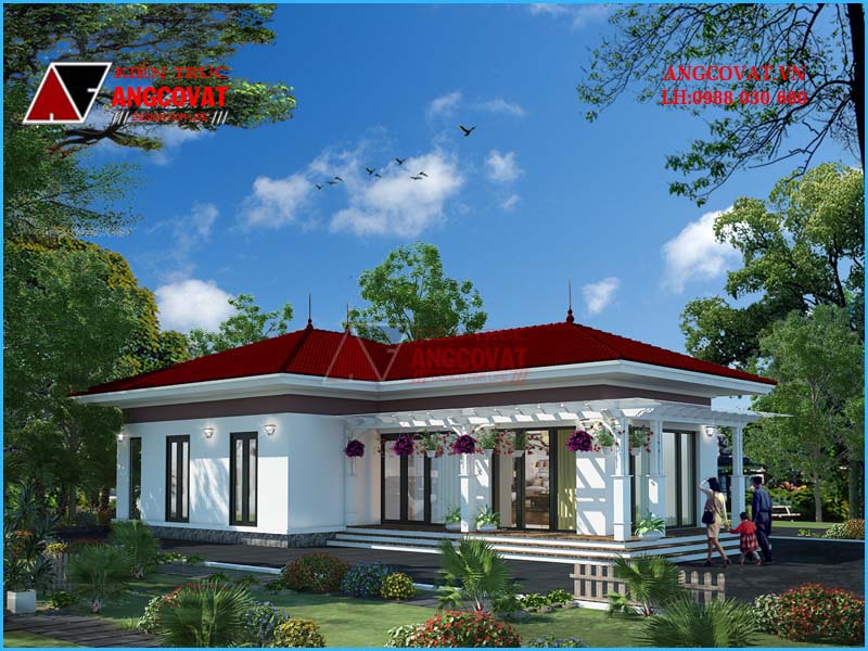 Mẫu biệt thự vườn trệt hiện đại mái ngói đỏ