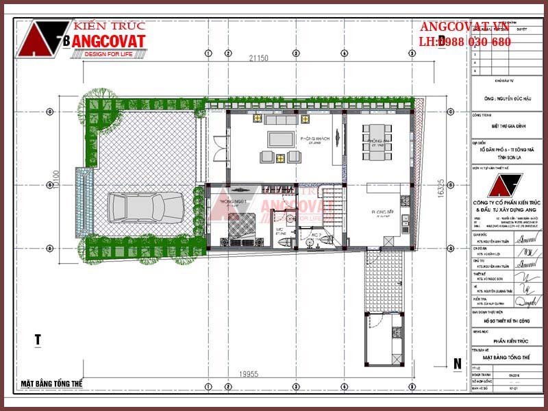 mặt bằng tổng thể nhà 3 tầng mái bằng