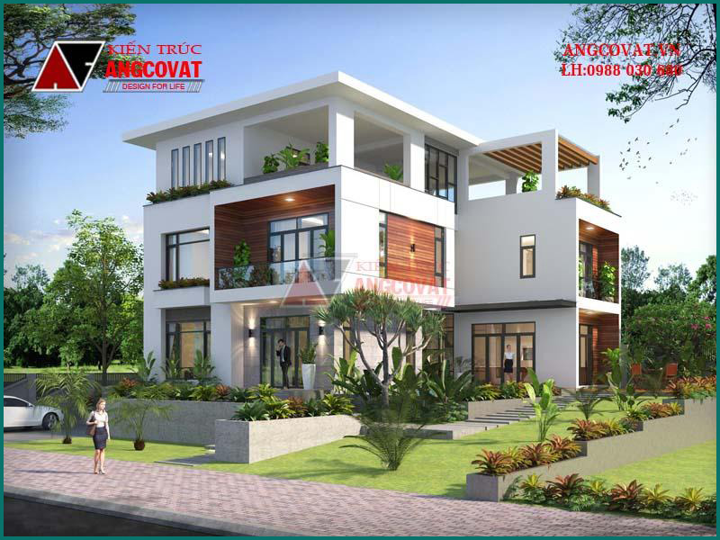 vẻ đẹp mặt tiền các mẫu kiến trúc nhà 3 tầng đẹp mái bằng