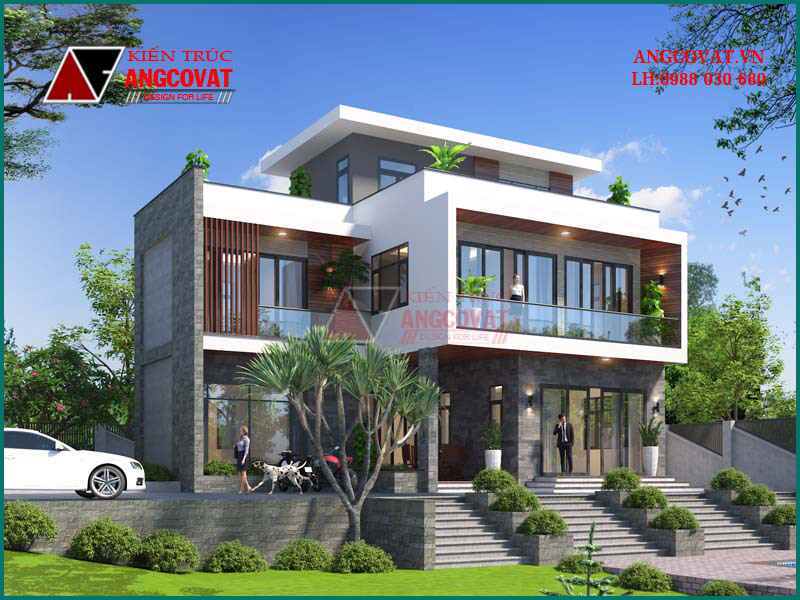 các mẫu kiến trúc nhà 3 tầng đẹp có bể bơi hiện đại đẹp