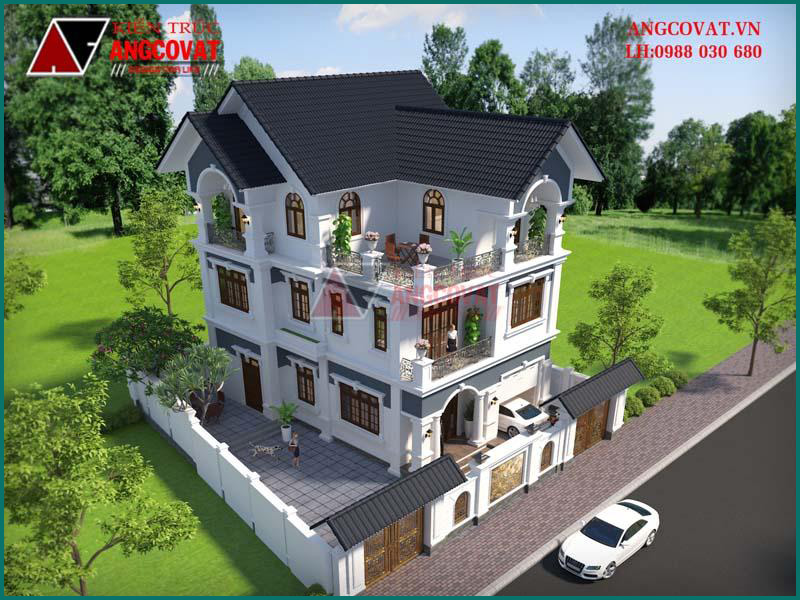 các mẫu kiến trúc nhà 3 tầng đẹp mái thái xanh đơn giản