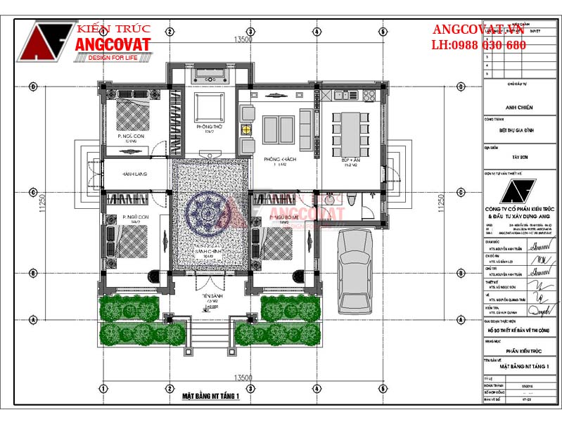 Mẫu nhà 130m2 1 tầng 3 phòng ngủ đẹp mặt tiền 11m - Mặt bằng tầng 1