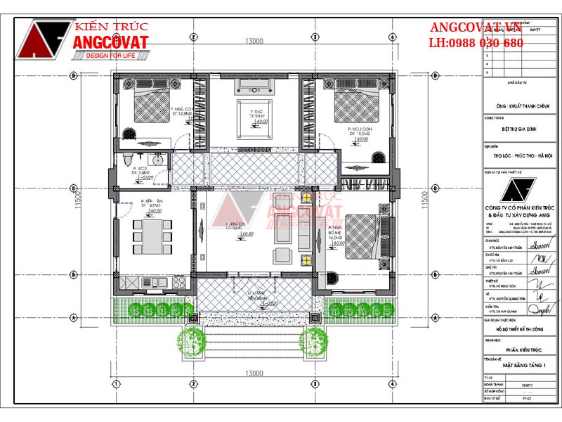 Mẫu nhà 130m2 1 tầng 3 phòng ngủ đẹp phong cách hiện đại - Mặt bằng tầng 1