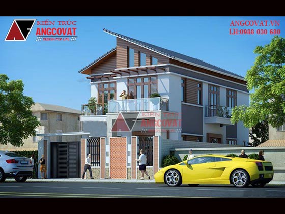 Phối cảnh các mẫu thiết kế 140m2 2 tầng mái dốc mặt tiền 10m