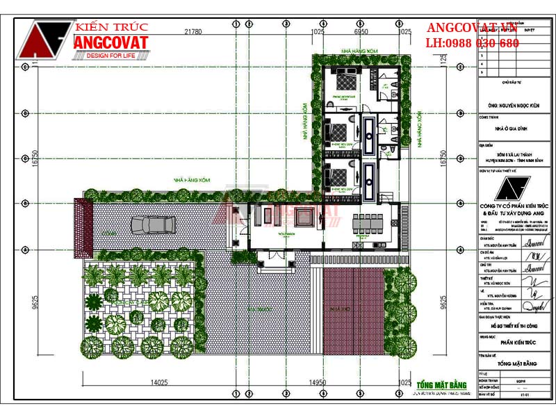 Các mẫu nhà 150m2 1 tầng 3 phòng ngủ hình chữ L - Mặt bằng tầng 1