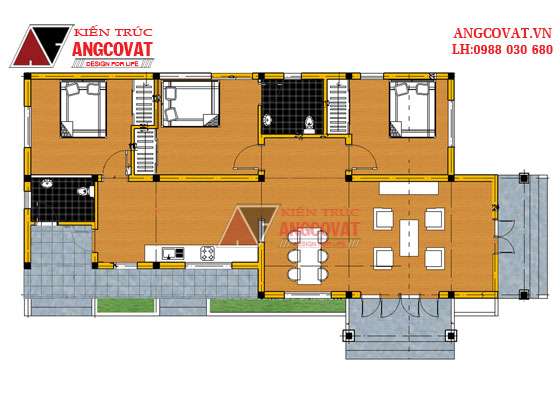 Các mẫu nhà 150m2 1 tầng 3 phòng ngủ ở quê đẹp - Mặt bằng nội thất