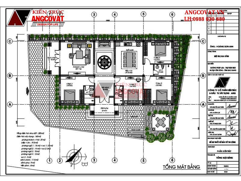 Các mẫu nhà 150m2 1 tầng 4 phòng ngủ ở nông thôn đẹp - Mặt bằng tổng