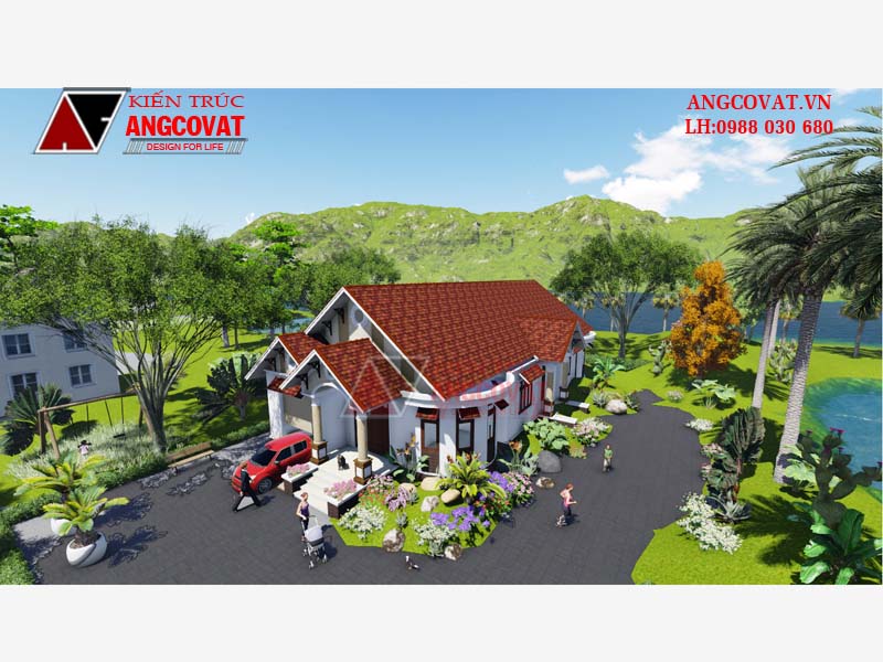 Các mẫu nhà mái ngói 1 tầng đẹp 4 phòng ngủ