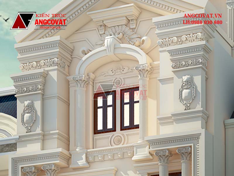 Ngắm nhìn những đường nét hoa văn trên một góc tường của bản vẽ xây biệt thự Pháp trên đấtt 8x20
