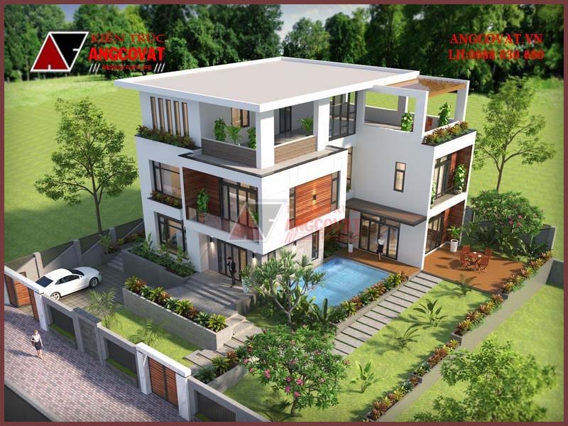 ngôi nhà 3 tầng mái bằng không gian mở