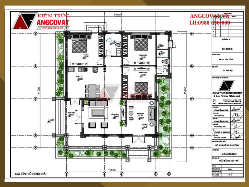 Công năng nội thất nhà cấp 4 3 phòng ngủ hình vuông đẹp