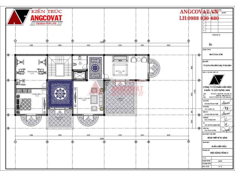 Tầng 3 mặt bằng biệt thự 200m2 với các phòng chức năng hiện đại