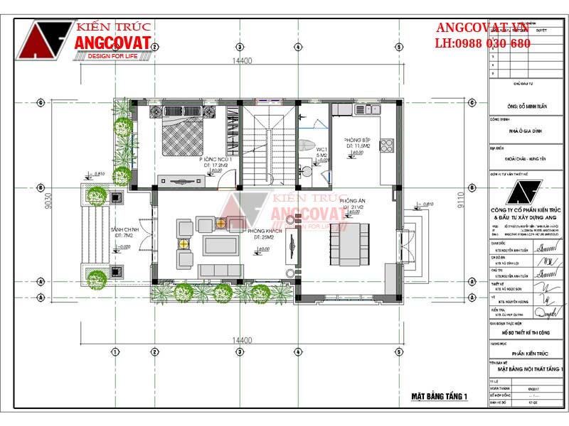 Mặt bằng nội thất tầng 1 của công trình xây nhà trên đất 10x13m