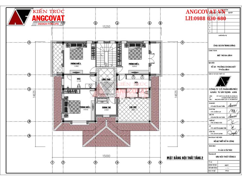 Công năng mặt bằng tầng 2 bản vẽ 3d biệt thự 2 tầng mái thái