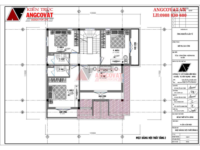 Mặt bằng nội thất tầng 2 từ bản vẽ thiết kế nhà 1 trệt 1 lầu diện tích 110m2