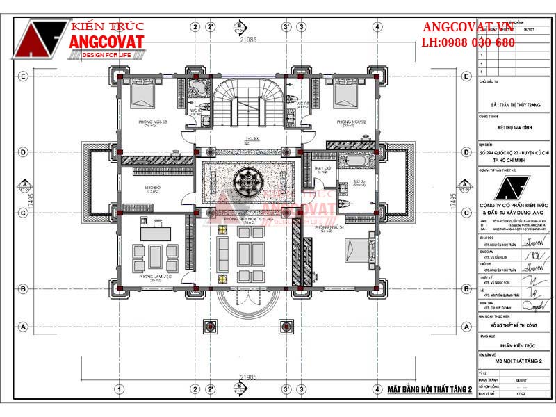 mặt bằng tầng 2 biệt thự 3 tầng tân cổ điển