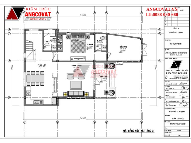 Mặt bằng nội thất tầng 2 của mẫu thiết kế nhà ở kiêm kinh doanh