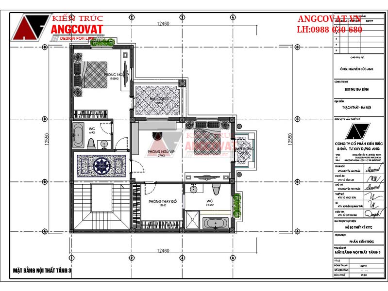 Công năng sử dụng tầng 3 mẫu biệt thự Pháp 10x15 với nội thất tinh tế, tiện nghi