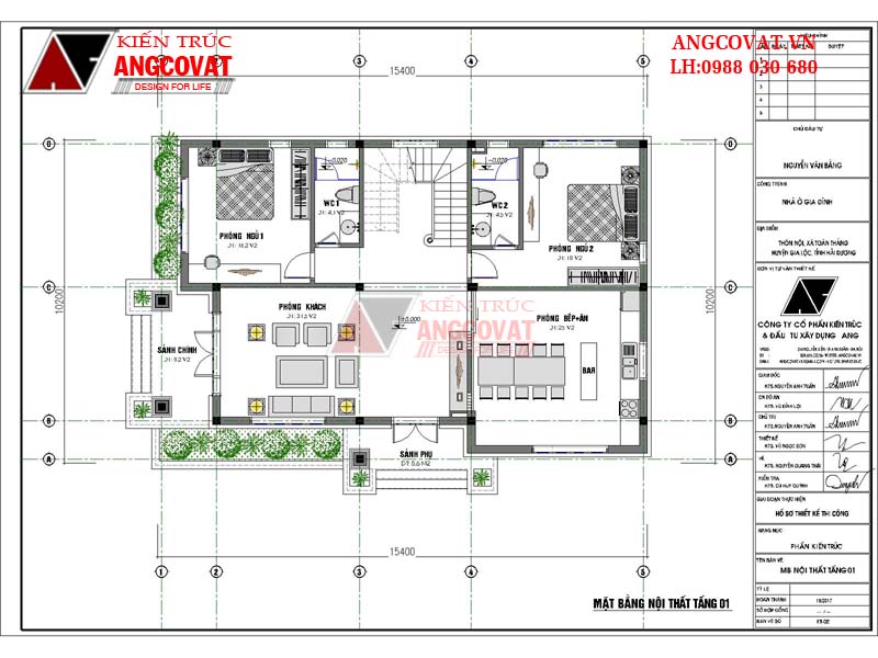 Mặt bằng nội thất tầng 1 trong hồ sơ thiết kế nhà trên đất thóp hậu 2.5 tầng