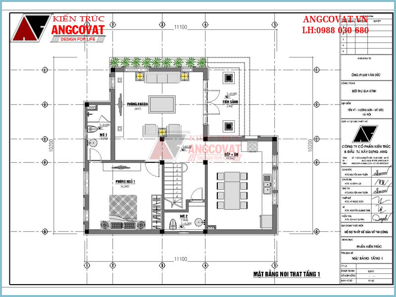 bản vẽ nhà vuông 2 tầng 3 phòng ngủ tầng 1 90m2