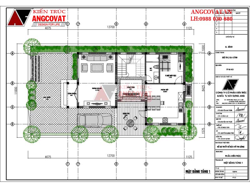 Mặt bằng công năng tầng 1 tiện nghi của mẫu nhà 3 tầng mặt tiền 8m