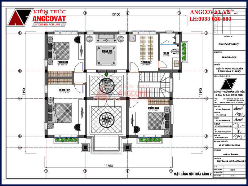 Công năng tầng 2 mẫu nhà 2 tầng mặt tiền 12m -120m2 5 phòng ngủ