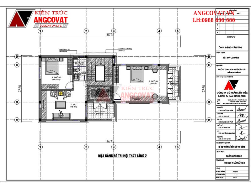 Mặt bằng công năng tầng 2 mẫu nhà phố 3 tầng 8x15m